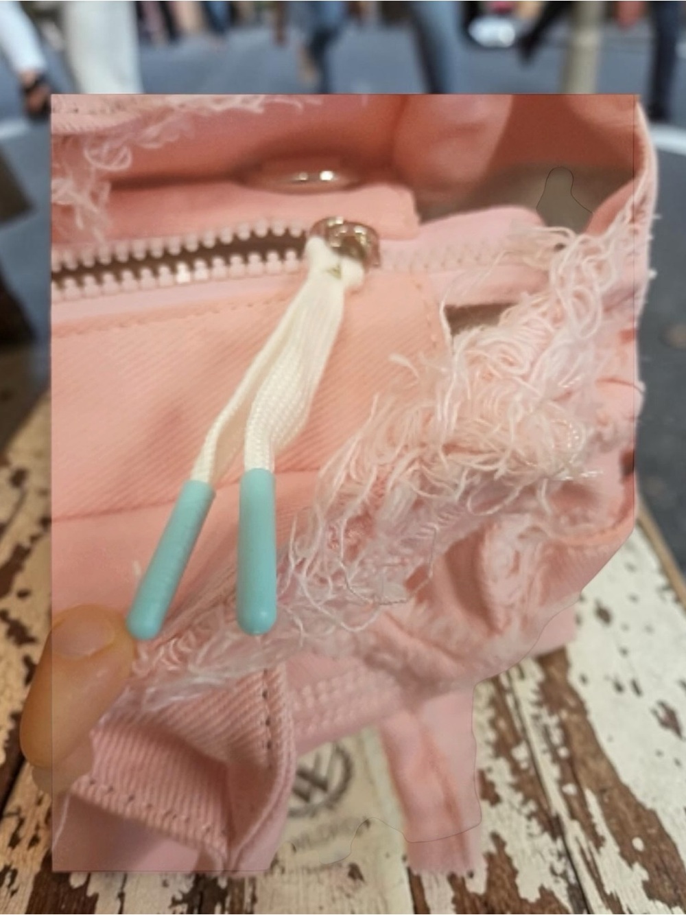 Wildfox Pink Frayed Denim Tote with Detachable Shoulder Strap NWT 🌸 - Picture 4 of 8